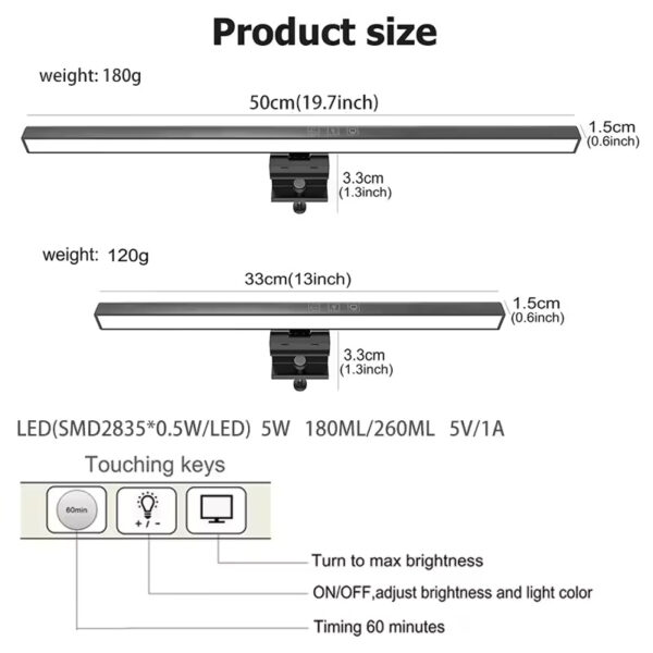 LED Monitor Light Bar – Dimmable Screen Hanging Lamp for Work, Reading & Eye Protection | Perfect for Night Lighting