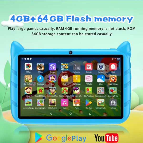 BDF 7" Kids Tablet – Android 13, 4GB RAM, 64GB ROM, 1TB Expandable, 5G WiFi, Dual Camera & 4000mAh Battery | Perfect Gift for Children!